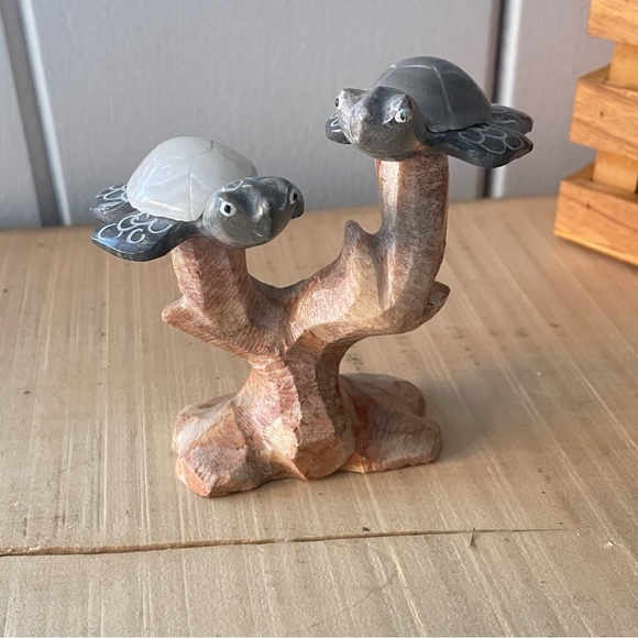 Other - $10 SALE Small Stone Carved Turtle Figurine Home Office Multicolor Coastal Art